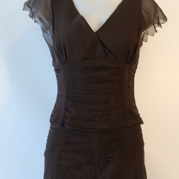 Womens 2PC Lela Rose 100% Silk Brown Blouse, Skirt Set 8 - Picture 3 of 11